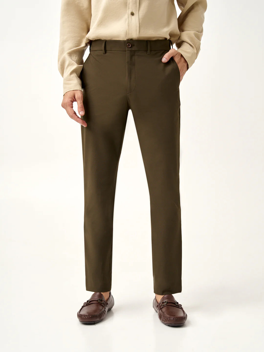 Men’s Olive Brown Cropped Formal Trousers