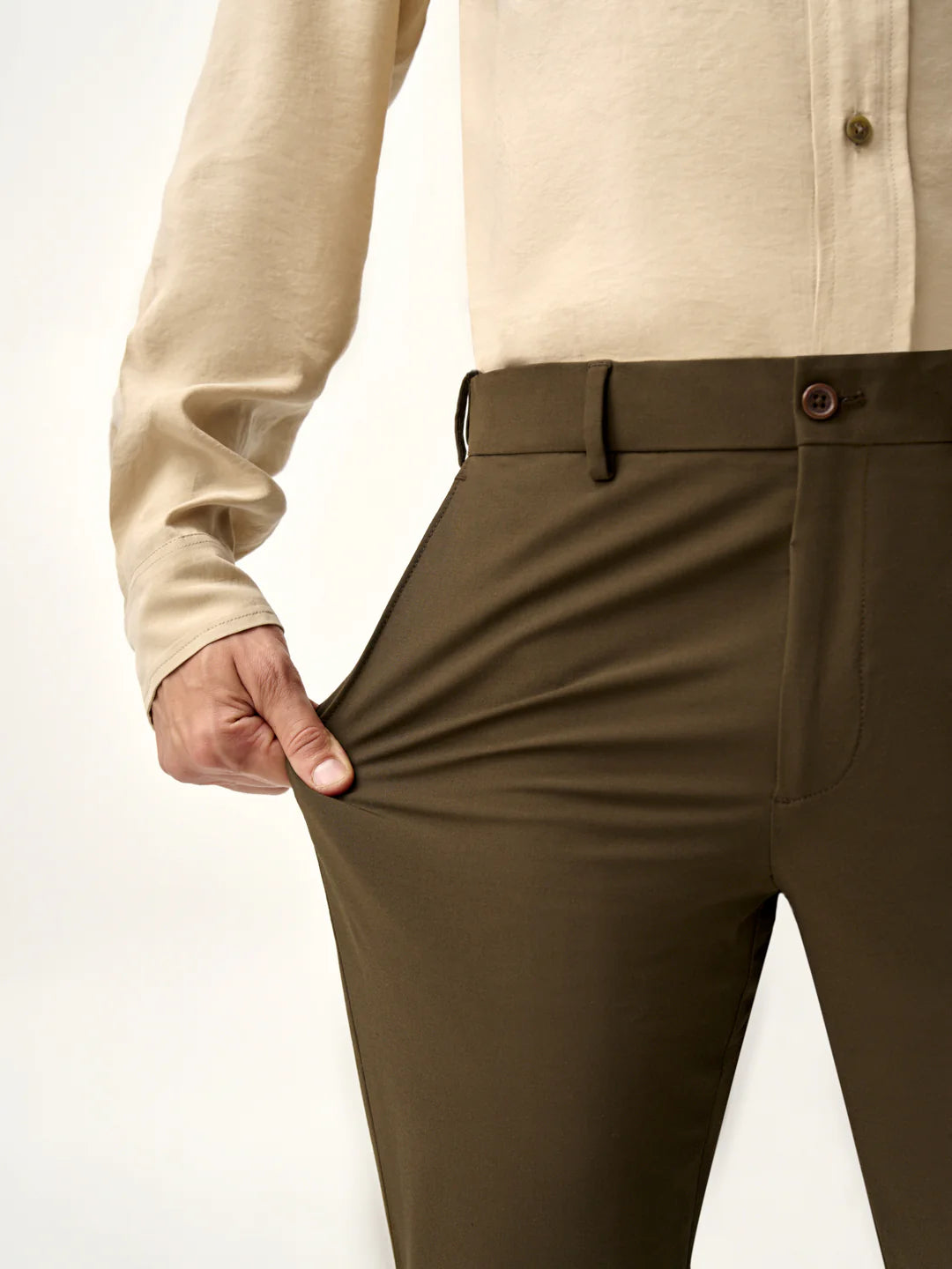 Men’s Olive Brown Cropped Formal Trousers
