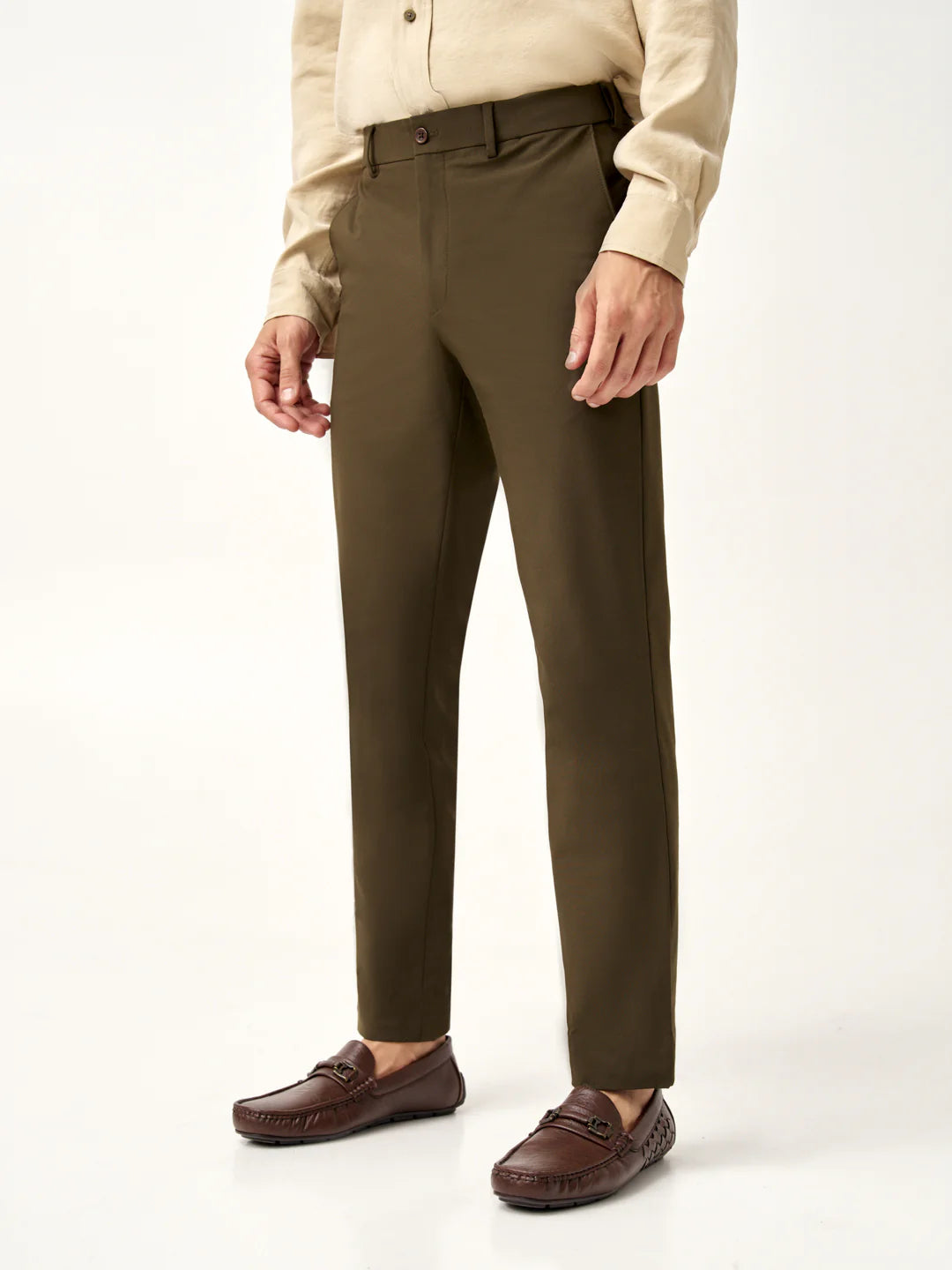 Men’s Olive Brown Cropped Formal Trousers