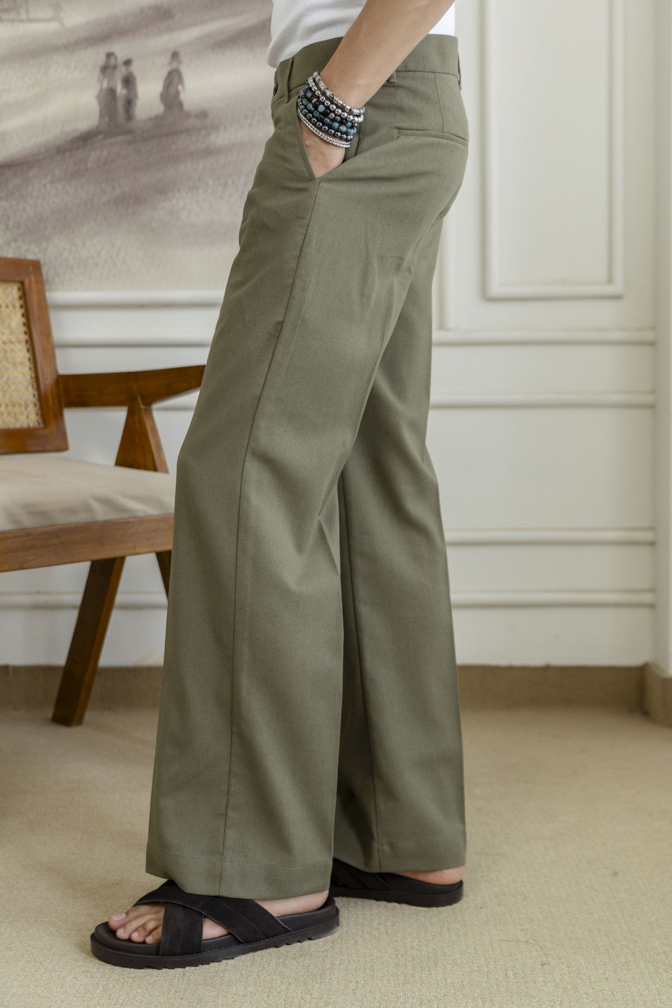 Men’s Sage Green Relaxed Fit Trousers
