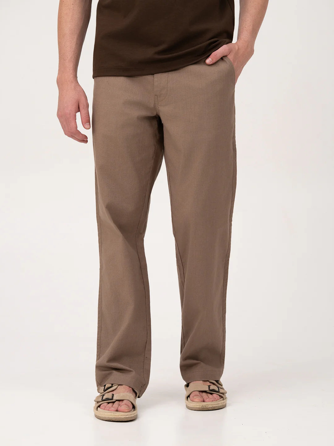 Men’s Taupe Casual Straight-Fit Trousers