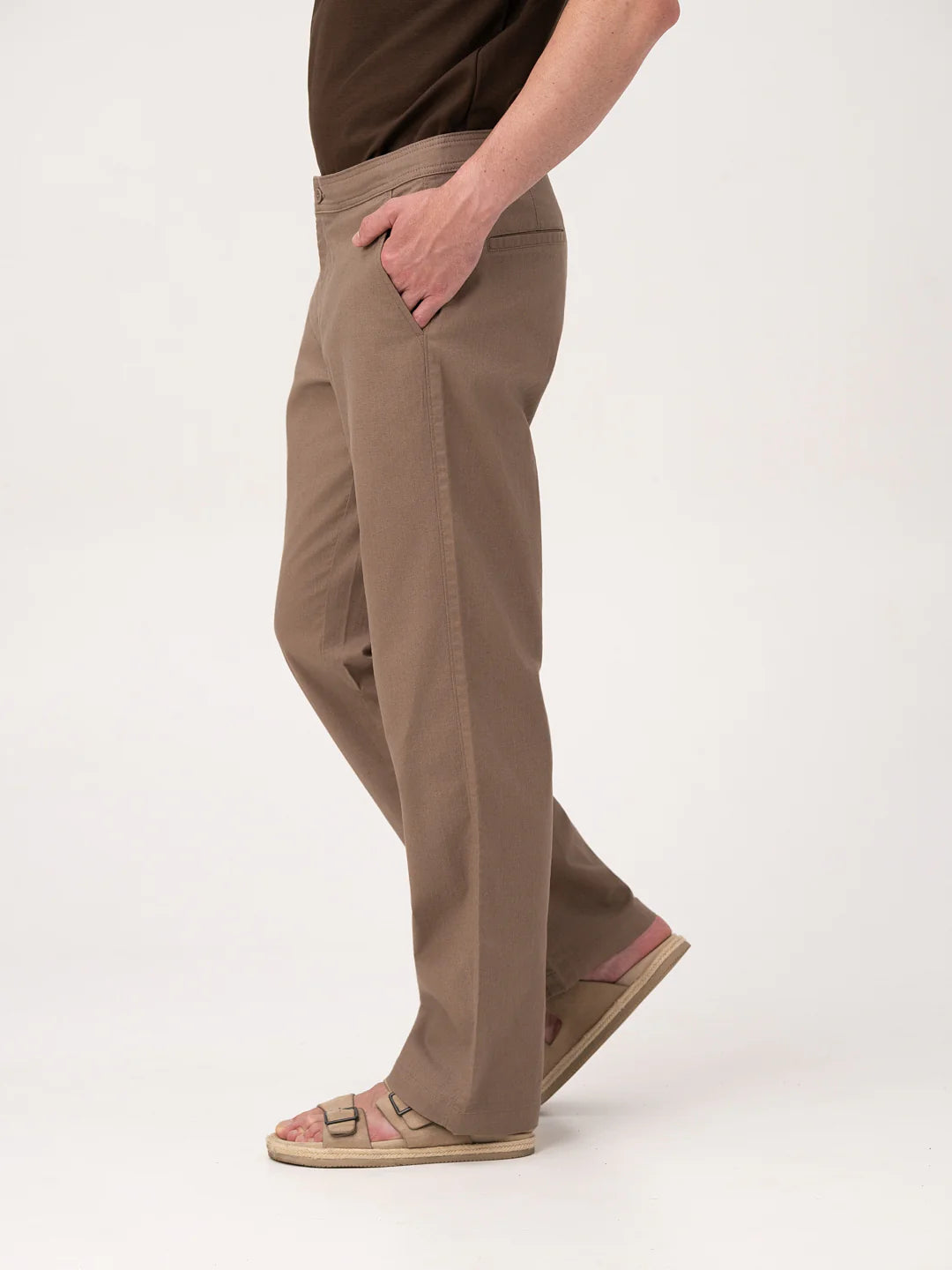 Men’s Taupe Casual Straight-Fit Trousers