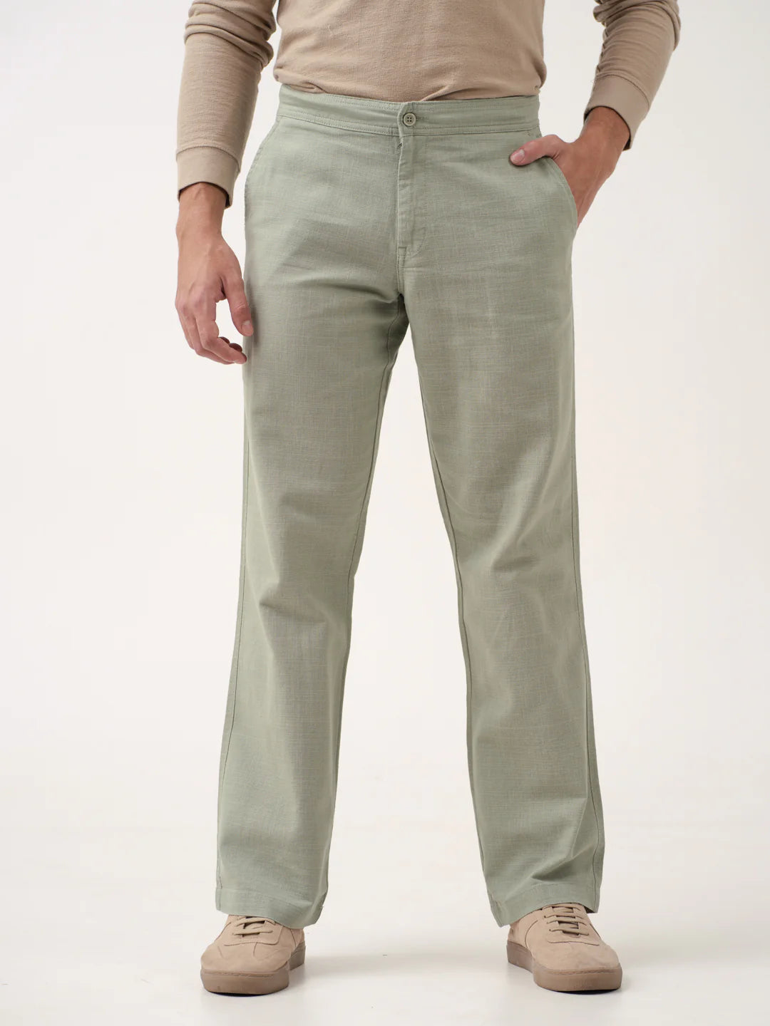 Men’s Mint Green Casual Linen Trousers