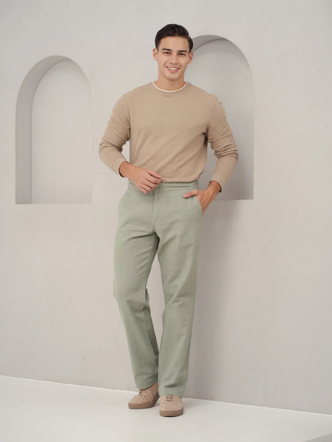 Men’s Mint Green Casual Linen Trousers