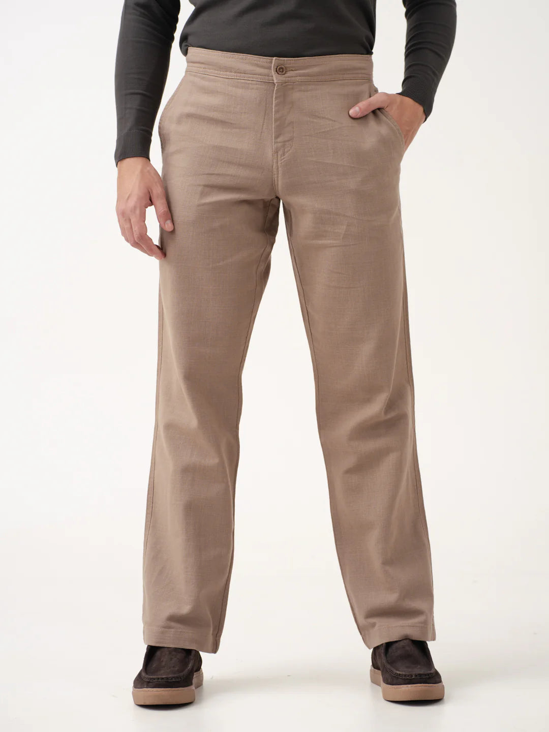 Men’s Relaxed Fit Casual Trousers – Beige Brown