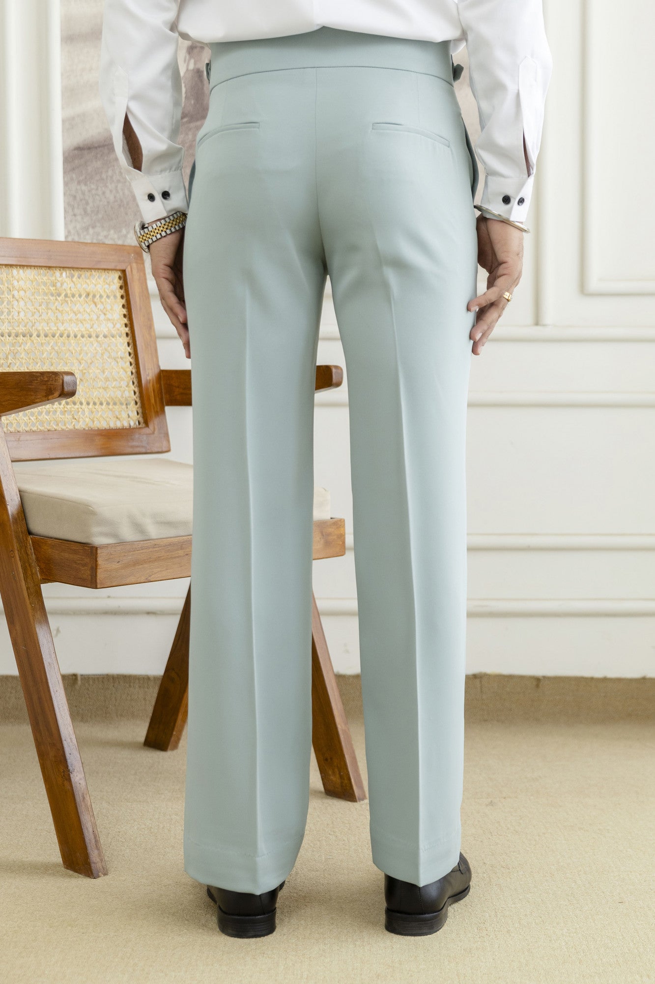Men’s Mint Green Formal Trousers with Side Adjuster