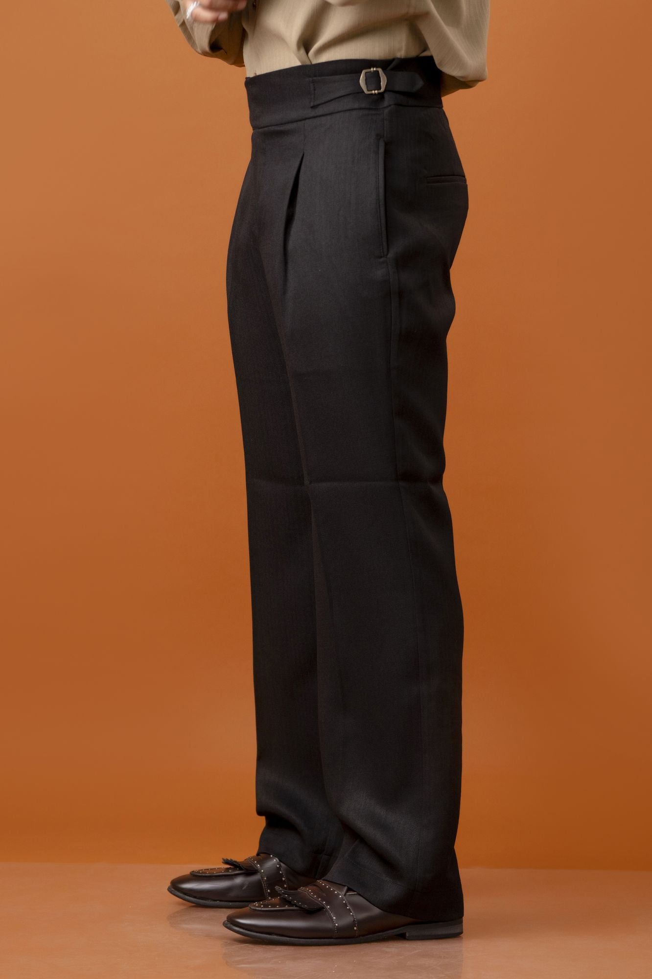 Men’s Black High-Waist Pleated Formal Trousers