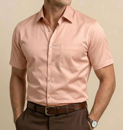 Men’s Peach Short Sleeve Formal Shirt