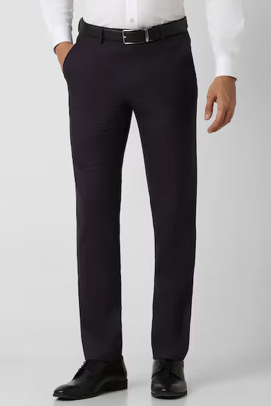 Men Purple Textured Slim Fit Trousers