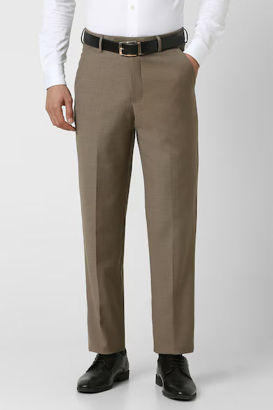 Men Brown Textured Regular Fit Trousers