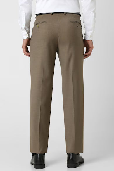 Men Brown Textured Regular Fit Trousers