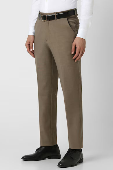 Men Brown Textured Regular Fit Trousers