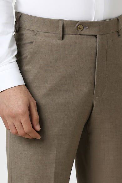 Men Brown Textured Regular Fit Trousers