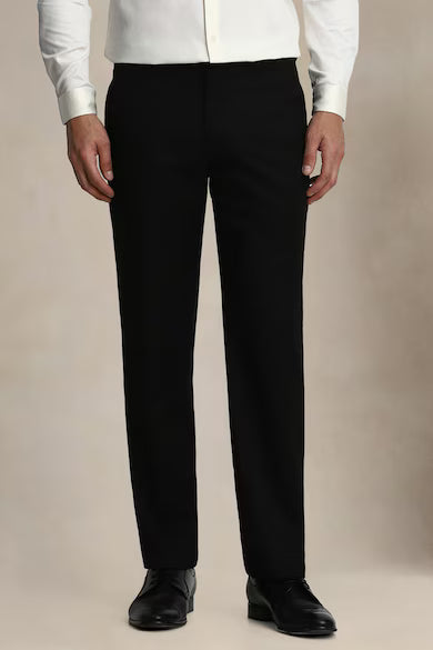 Men Black Regular Fit Solid Flat Front Formal Trousers