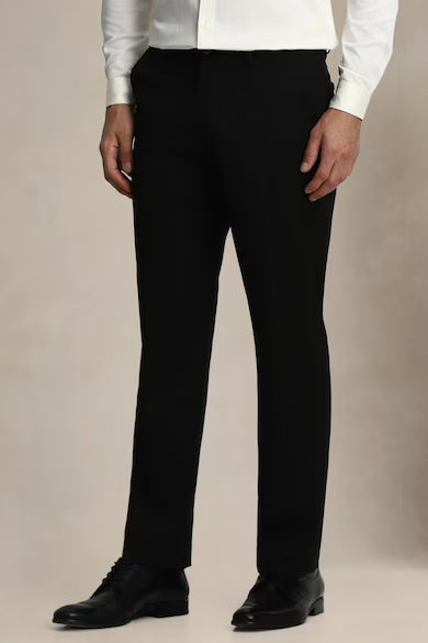 Men Black Regular Fit Solid Flat Front Formal Trousers