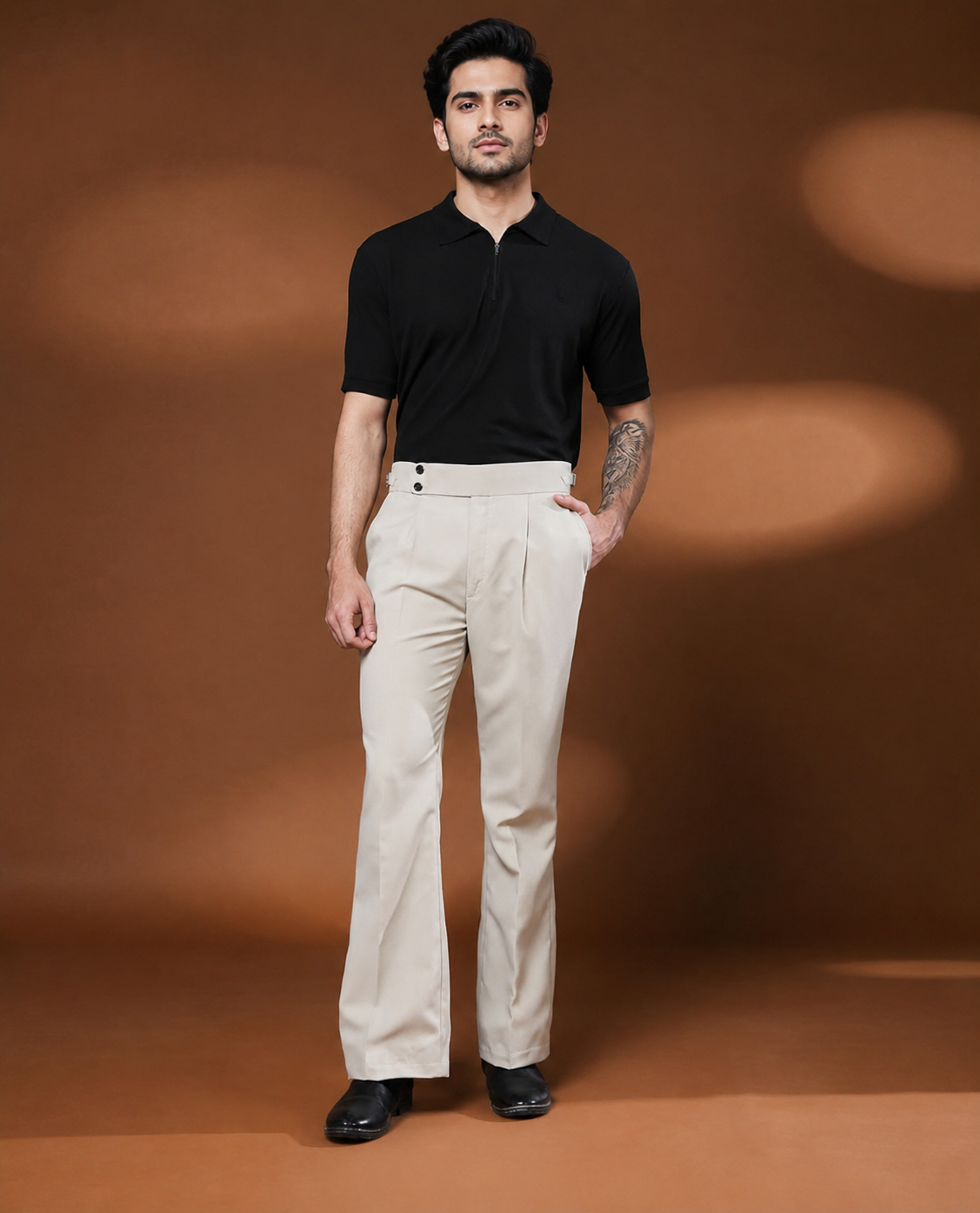 Luxury Beige High Waist Flared Formal Trouser for Men